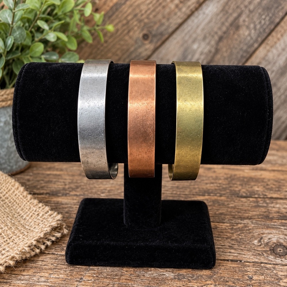 Mixed Metal Cuff Bracelet Set Copper Gold Silver Tone‎ Minimalist Stacking 3pc